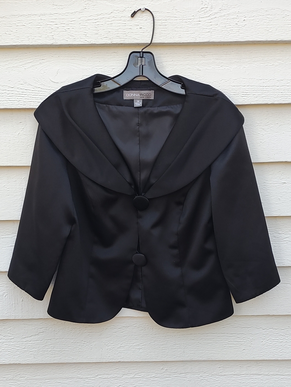 Donna Ricco Black Satin-Trimmed Shawl Collar Jacket
